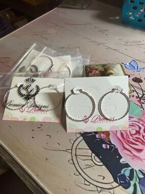 Bundle of six Premier Designs Silver-Tone Textured Hoop Earrings